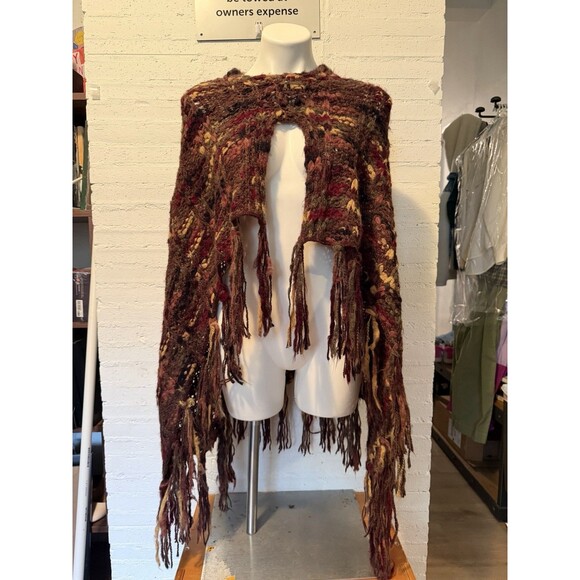 Boho-Chic, Folk, 70s Vintage, Cottagecore Chunky Knit Fringe Cape Nordstrom OS - Picture 1 of 7